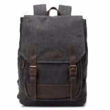 Canvas Student School Laptop Bag Backpack with Genuine Leather Trims