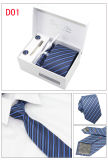 Tie Gift Box Sets Handmade Men's Jacquard Woven Polyester Tie with Matching Hanky Cufflink Tie Pin (D01/02/03/04)