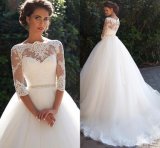 3/4 Lace Sleeves Wedding Dress Puffy Tulle Bridal Ball Gown G1726