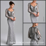 Long Sleeves Gray Lace Mother of The Bride Dress Beads Evening Dress Dresses Z7016
