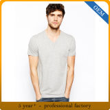 Factory Price Design Men's Cheap 100% Cotton Plain Grey V Neck T Shirt
