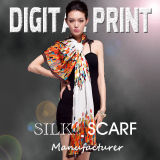 Lady's 100% Silk Digital Printed Square Scarf (JC-112)