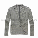 Gray Stripe Cotton Spandex Men's Casual Blazer Jacket (7060)