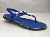 Fashion PVC Blue Sandals with Pearls in The Strap (24ja1707)