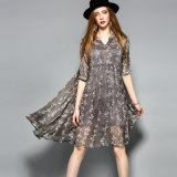 Apparel for Gray Floral Pattern A-Line Pleated Women Dress