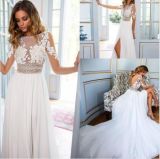 Long Sleeves White Venice Lace Chiffon Sheath Wedding Dress H14654