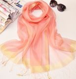 Summer Silk Scarf Gradient Color Long Lightweight Sunscreen Shawls for Women, 200*70cm