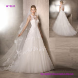 Princess Wedding Dress with Crew Neckline in Crystal Tulle and Guipure
