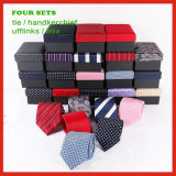 High Quality Custom Made Woven Neck Tie Cufflinks Box and Handkerchief Set
