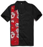 Dropship Wholesale Color Block Skulls Printed USA Men Bowling Shirts
