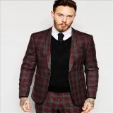 2016 Men's Red Tartan Check Slim Fit Suit Jacket