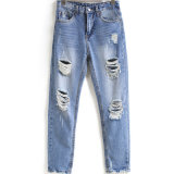 OEM Women Straight Ripped Loose Fashion Trousers Denim Jeans