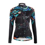 Lucky Deer Black Outdoors Sports Women's Long Sleeve Shirt Cycling Jerseys Collared Full-Zip