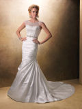 Appliqued Sleeveless Bridal Gown Satin Wedding Dress