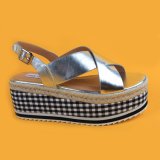 Ladies EVA Sole Jute Wedge Platform Ankel Strap Silver Sandals
