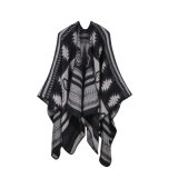 Women's Color Block Open Front Blanket Poncho Bohemian Cashmere Like Cape Thick Warm Stole Throw Poncho Wrap Shawl (SP225)