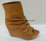 Lady Leather Shoe Retro Wedge Ankle Boots