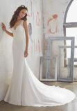 Sheath Sleeveless Keyhole Back Lace Bodice Chapel Train Wedding Bridal Dress Gown