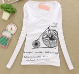 Fashion Printing Custom Long Sleeve Promotional Cotton Lady T-Shirt