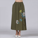 Hand Painted Linen Pleated Long Skirt for Japanese Clothing