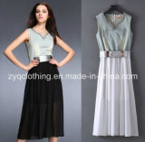 Denim Chiffon Stitching Dress, Women's Dress with Belt