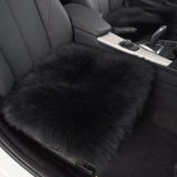 Square Plush Long Wool Sheepskin Car Seat Cushion in Black