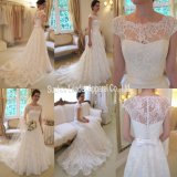 New Style Cap Sleeves White Lace A-Line Wedding Dress Bridal Gown H14624