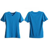 Female Blue Slim Fit V Neck Plain Cotton T Shirt