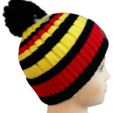 Two Tone Knitted Hat with Stripe Design NTD1614