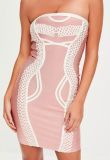 Short Pink Bandeau Piped Detail Dress