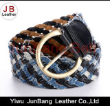 Fashion Ladie's Bonded Leather Braid Belt with Denim Material