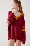 Red Distressed Pullover Hockey Sweater