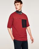 Red Round Neck Raw Edge Denim T-Shirt