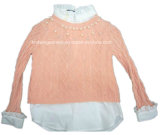 100% Cotton Knitted Girl Sweater in Round Neck Long Sleeve (C-13)