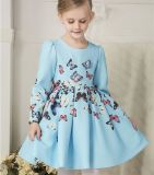 Girls Lovely Princess Butterfly Printed Dress/Girls Fashion Beautful Blue Dress in Winter and Autumn Kd2631