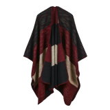 Women's Color Block Open Front Blanket Poncho Bohemian Cashmere Like Cape Thick Winter Warm Stole Throw Poncho Wrap Shawl (SP230)