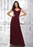 Red Wine Lace Beading A Line Floor Length Bridesmaid Dress