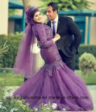 Mermaid A-Line Long Sleeves Purple Lace Evening Gowns