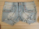New Design Broken Washing Short Jeans with Embroidery for Lady (HDLJ0019-17)