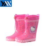 2018 Sunny Pink Cat Print Textile Collar Children Natural Rubber Rainboots High Quality Lace Wellingtons New Design Wellies Shoes for Kids Footwear