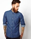 Long Sleeve Mens Denim Shirt with Custom Brand Label