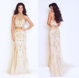 Ladies Evening Dress with Beaded Strapless and Backless Dress