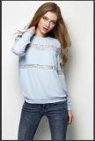 Hot Sale Summer Round Collar Long Sleeve Women Blouse with Lace