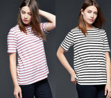 Short Sleeve Round Neck Women Striped T-Shirt