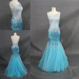 Heavy Beading Crystal Stones Sky Blue Dress Mermaid Evening Gown