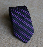 Poly Woven Purple Black Striped Necktie