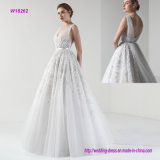 The Luxury Beading Deep V-Neck Wedding Dress with Sexy Open Back