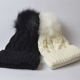 100% Real Raccoon Fur Pompon Winter Hats Thin Cotton Gloves