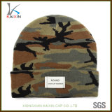 Custom Made Knitted Camo Beanie Hat with Woven Label