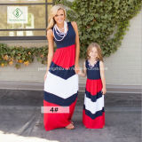 2017 European Contrast Color Stripe Dress Parent-Child Dress (Children)